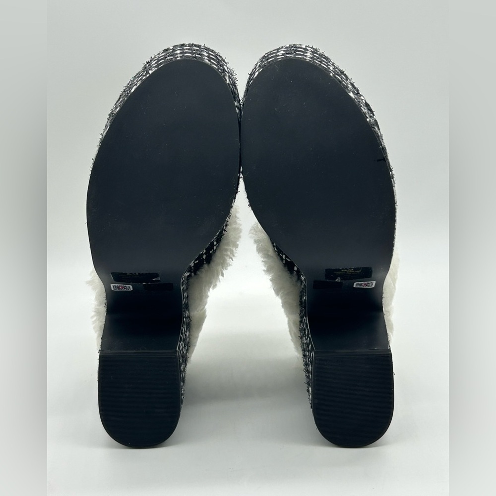 Larroudé Miso Clog Tweed Black Platform Shearling Lined Heels Size 9.5 NWB - Picture 8 of 14